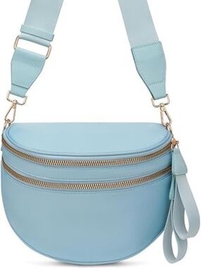 Sky Blue Crossbody Belt Bag Double Zip Adjustable Strap